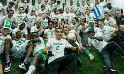 Atlético Nacional celebra en el camerino tras coronarse campeón de la Copa Colombia